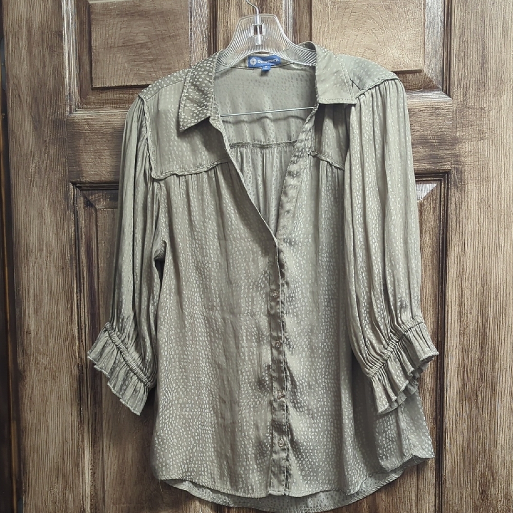 Democracy Olive Button-Up Blouse